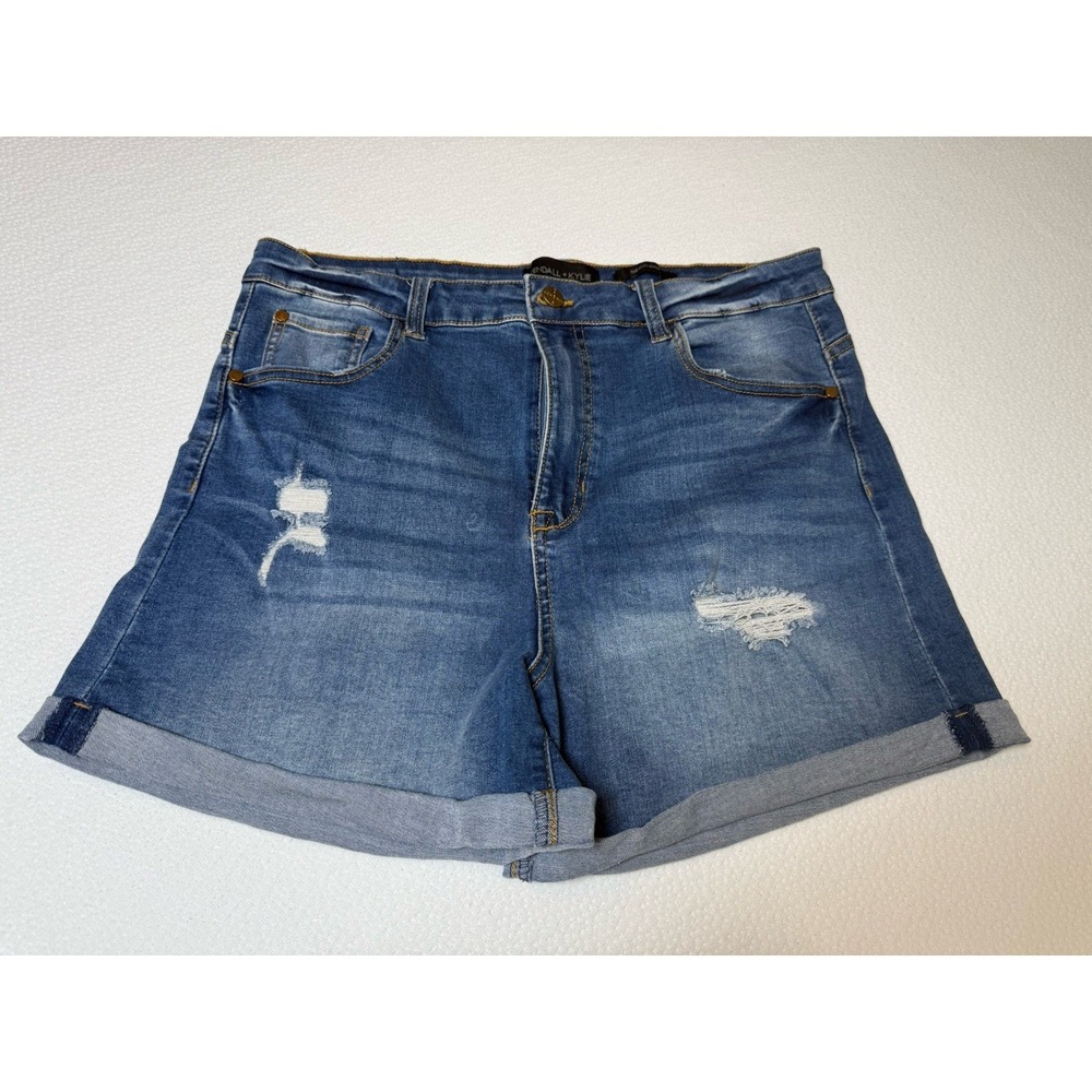 Kendall‎ + Kylie Distressed Denim Shorts Rolled Hem Blue Size 15/32